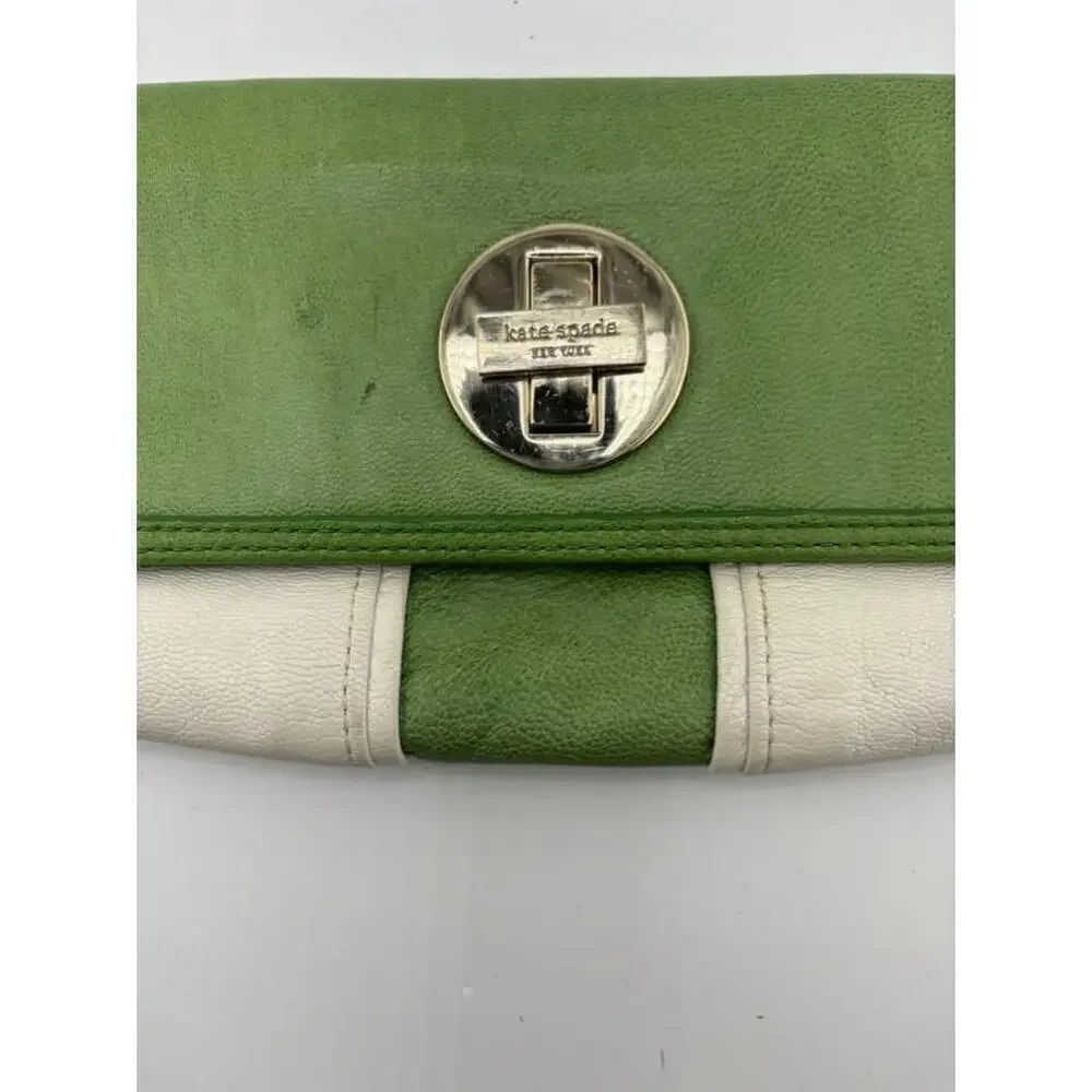Women's Kate Spade Green and White Leather Clutch